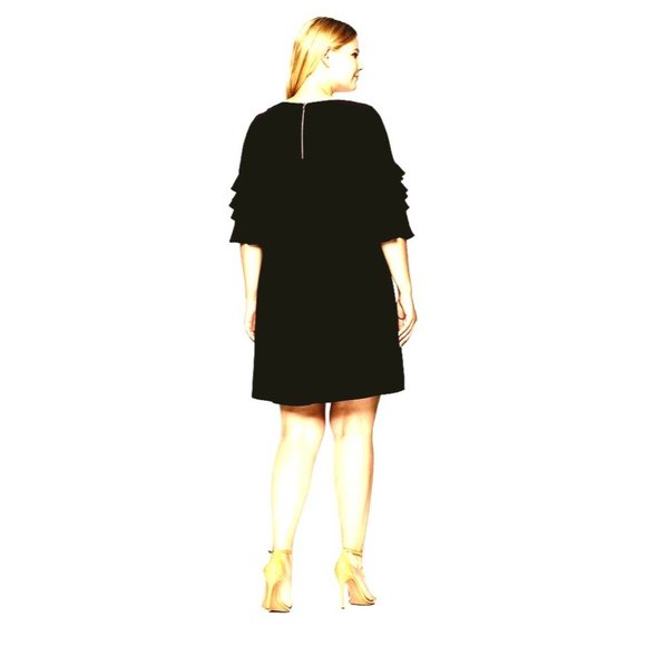 Size 12 NEW BLACK RUFFLE SLEEVE SHIFT DRESS Day/Evening All-Season Classic NWT - Picture 7 of 7